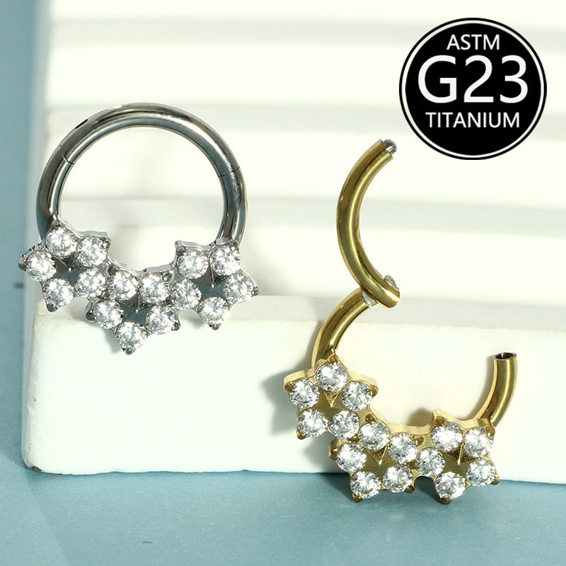 G23 Titanium Inlaid Zircon Nose Ring - Fashion Floral Design Body Piercing Jewelry detail image 7