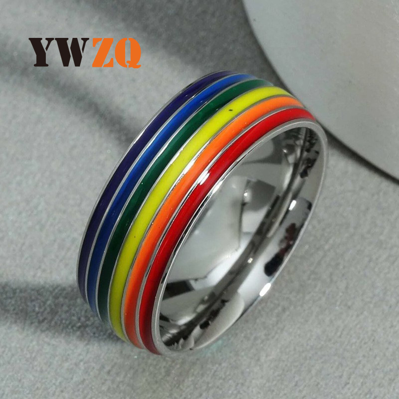 Arco iris multicolor anillo de goteo multicolor de ideas afines marea anillo de acero de titanio anillo de personalidad de los hombres joyería de acero inoxidable