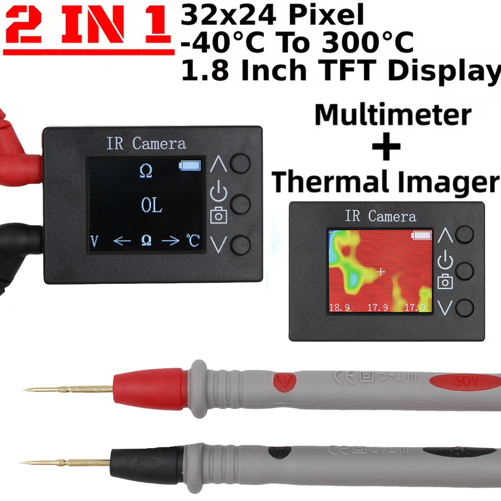 Multifunctional two-in-one IR infrared thermal imager multimeter 1.8 inch TFT display 32x 24 pixels