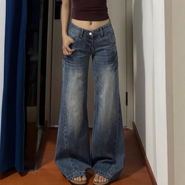 Women's Low-Waist Flared Jeans, Wide-Leg, Loose Fit, Slimming, Non-Tight on the Legs, Flared Pants for Petite Women, Women's Style