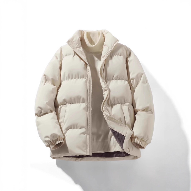 Autumn and Winter High-Neck Cotton Coat, Thickened and Fleece-Lined Jacket for Men, New Solid Color Cotton-Padded down Jacket, Couple's Outfit, Oversized Puffer Jacket