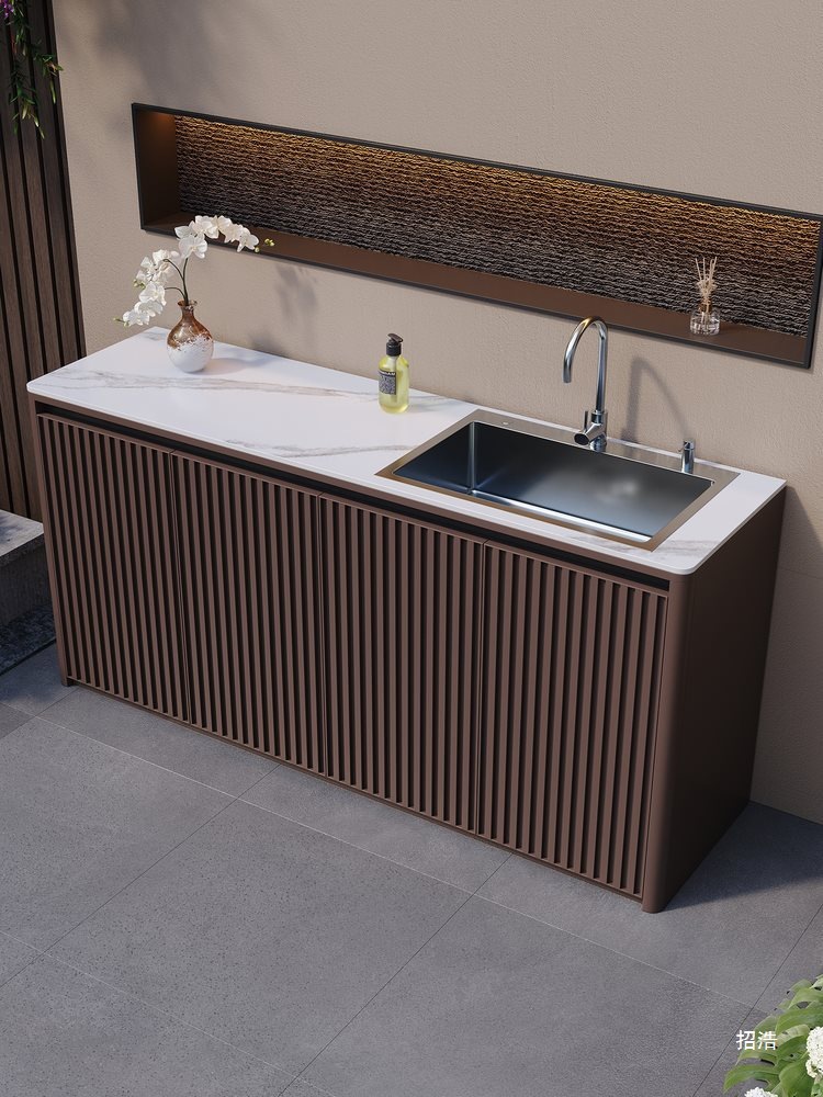 Outdoor Aluminum Alloy Wash Basin Courtyard Slate Sink Integrated Cabinet Outdoor Garden Pool Basin Operating Table Rainproof