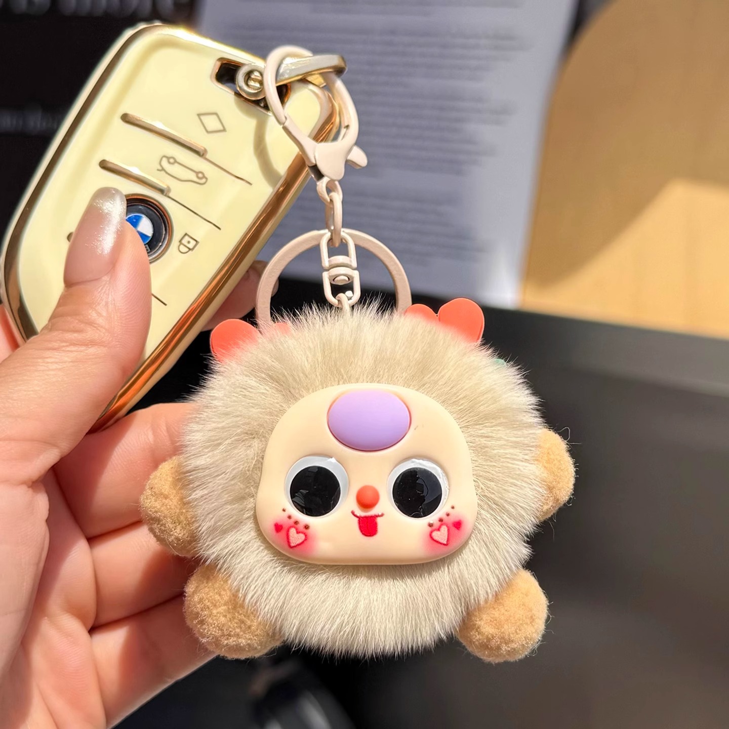 Real Rex piel de conejo dibujos animados elfo muñeca colgante de felpa llavero bola de pelo lindo colgante creativo bolso colgante cadena