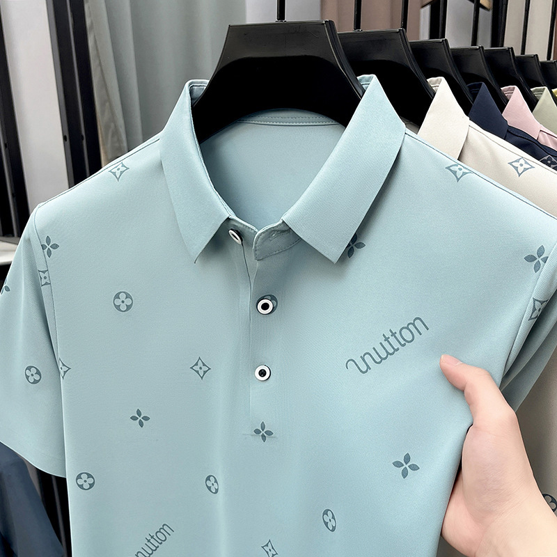2026 New Style Seamless Printed Short-Sleeve Polo Shirt, Popular Anti-Snag and Anti-Pilling Trendy Youth T-Shirt for Men