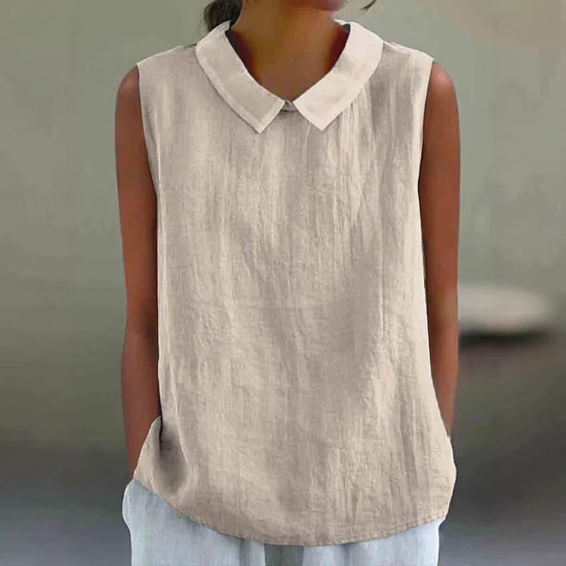 2026 Retro New Style Artistic Women's Black Sleeveless Collared Loose Top