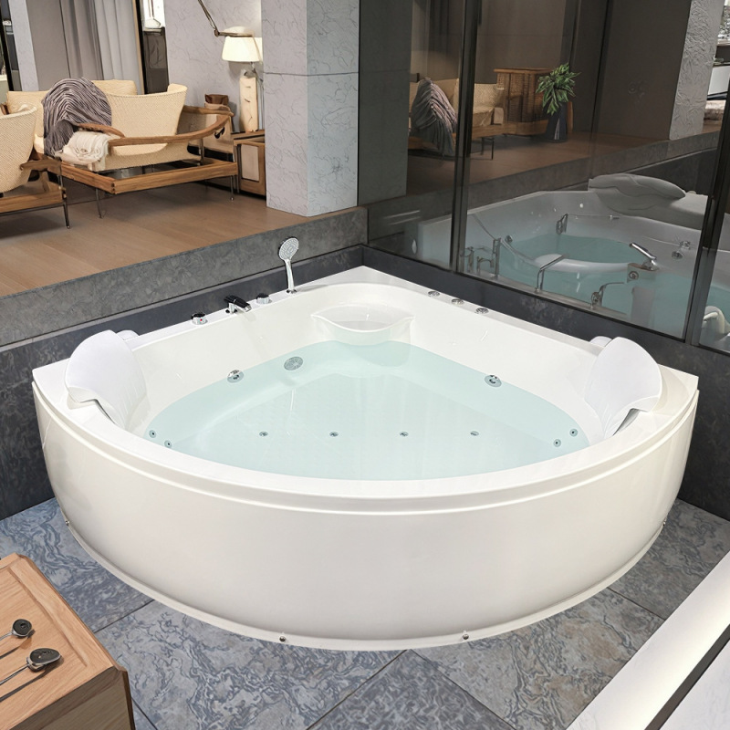 1.9m Corner fan-shaped massage bathtub for home use, double couple's acrylic corner bathtub with faucet