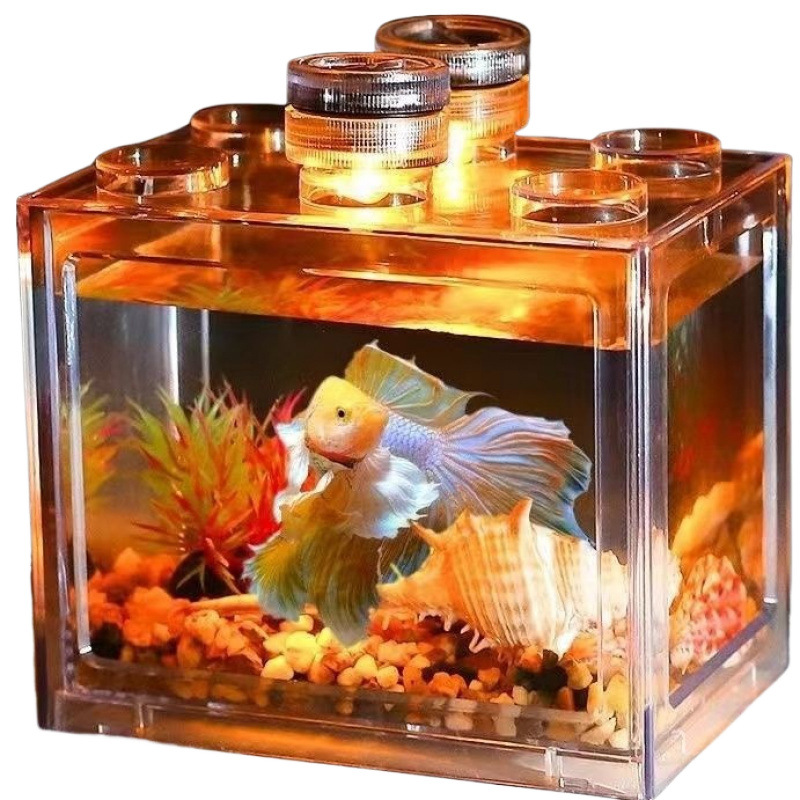 Internet celebrity desktop landscaping ornaments Betta small fish tank building block tank ecological tank aquarium turtle insect pet box 5