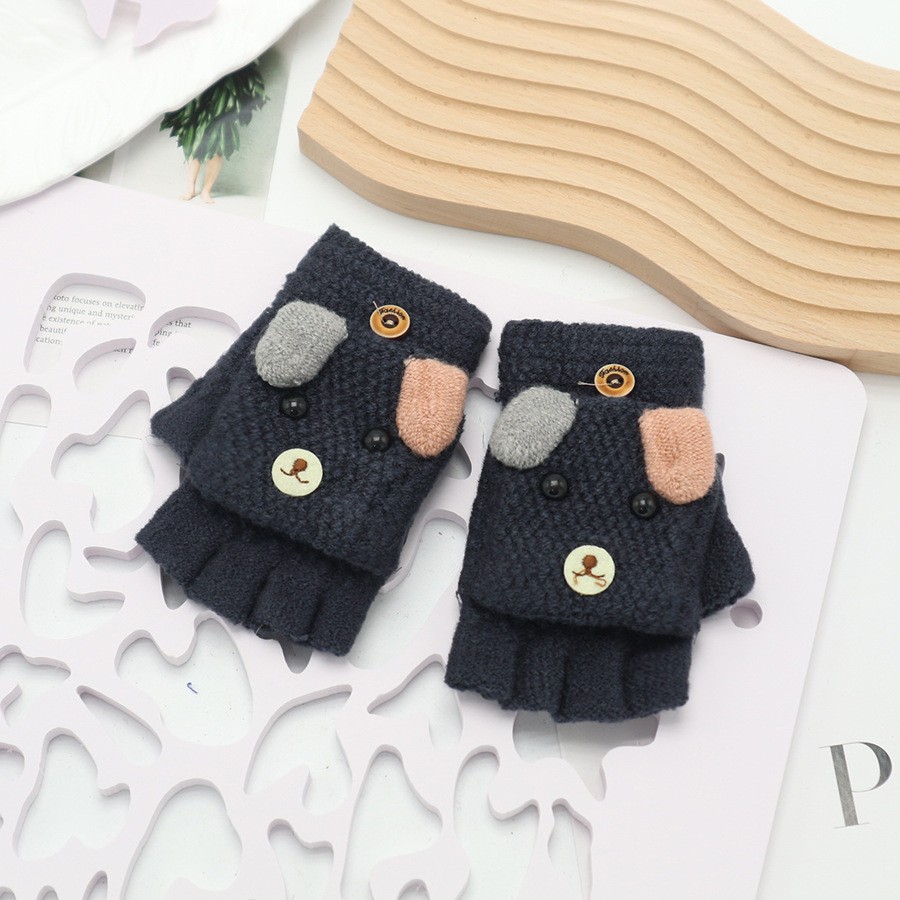 Guantes de invierno de medio dedo para niños niños niños niños niñas estudiantes lindos guantes de peluche de dibujos animados