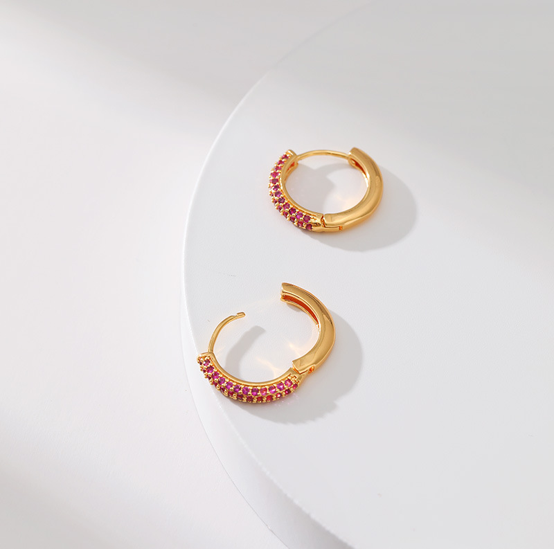 Retro Geometric Copper Inlay Zircon Hoop Earrings 1 Pair