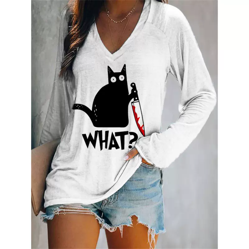 2025新款春秋跨境亚马逊3d印花多色图案插肩袖套头长款女士T恤