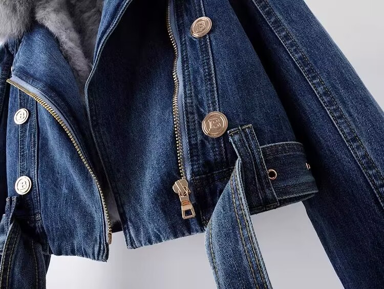 Dammekleeder Hierscht a Wanter Nei eraushuelbar Pelz Kanéngchenpelzfutter Jeansjackete Damme Kuerz Top Partyjackete_voghion.com