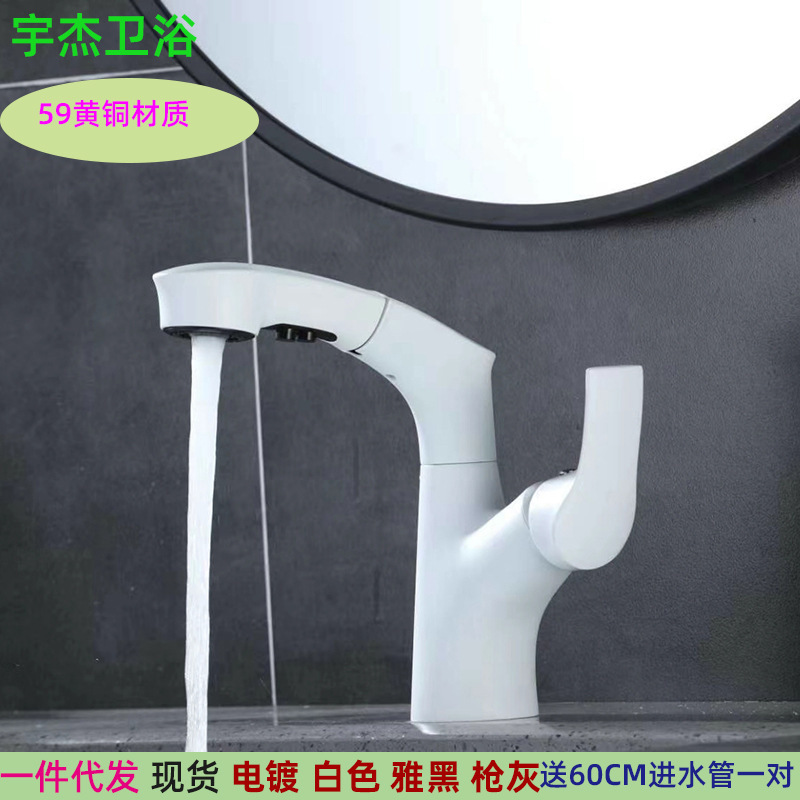 Brass White Gun Grey Electroplated Basin Pull-out Faucet Toilet Washbasin Bathroom Cabinet Hot and Cold Faucet