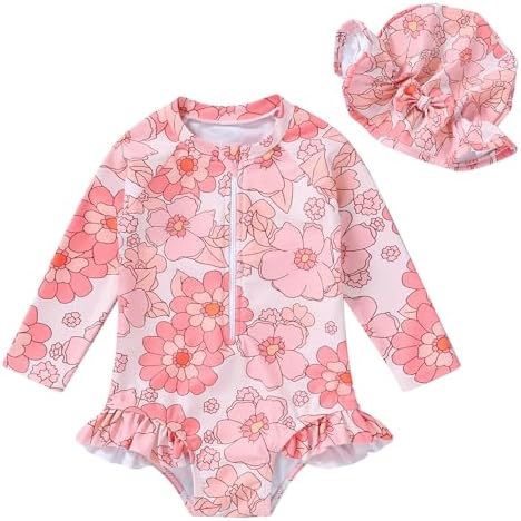 Traje de baño para niños europeos y americanos Traje de baño para niñas de una pieza Ropa de protección solar de manga larga con cremallera de sombrero Estilo explosivo transfronterizo de Amazon