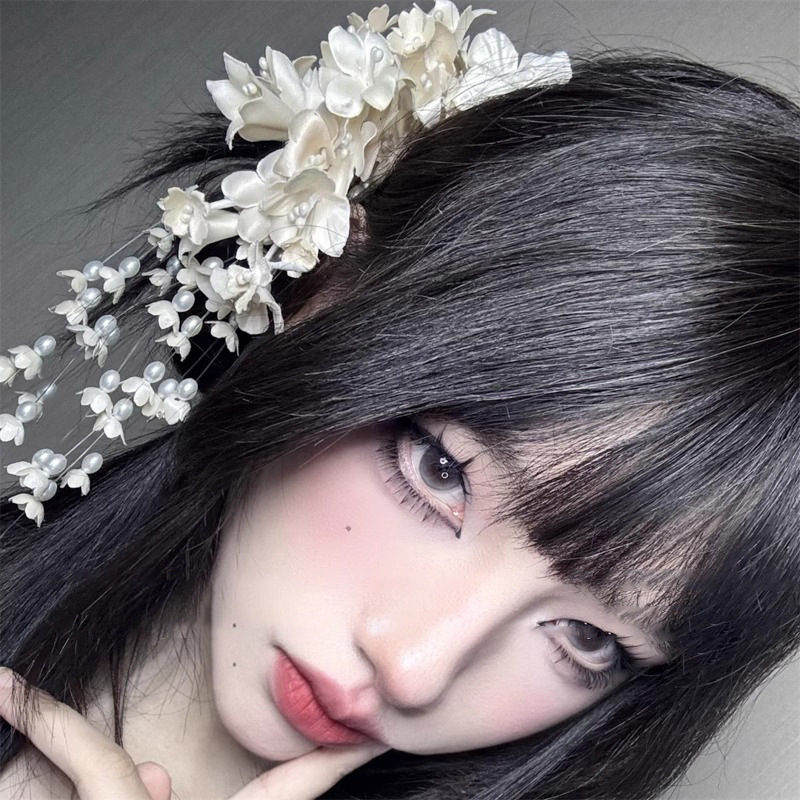 フランスのスズランの花のタッセルヘアピンスーパーフェアリーニッチデザインサイドクリップ女性の甘い花嫁のウェディングドレスの頭飾り|undefined