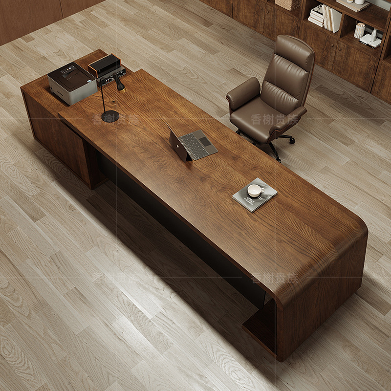 Chairman's office log large board table desk leader boss pure solid wood large board table boss table with side cabinet Chairman's office log large board table desk leader boss pure solid wood large board table boss table with side cabinet