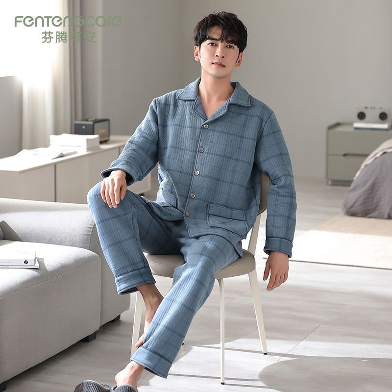 Pijamas de hombre de algodón otoño-invierno tipo intercalación gruesa ropa de abrigo se puede usar aire de algodón