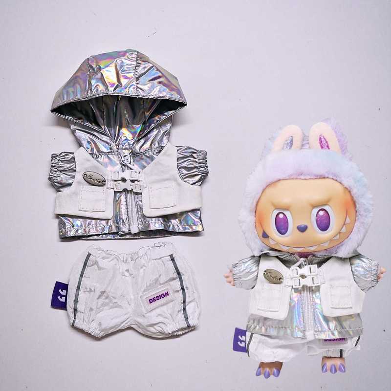 Labubu ベビー服シルバーフェイクツーピースウインドブレーカーシューズセット 15cm17cm Labubu ベビー服に適しています|undefined