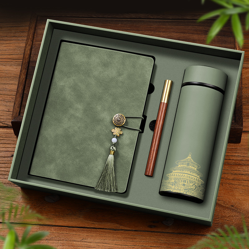 Cuaderno de negocios acompañante regalo caja de regalo set de piel de oveja USB bolígrafo de firma retro cuaderno puede imprimir LOGO