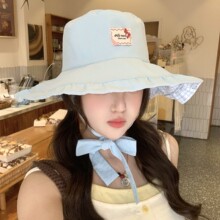 帽子春秋季双面佩戴大沿渔夫帽女夏季防晒遮阳帽显脸小绑带太阳帽