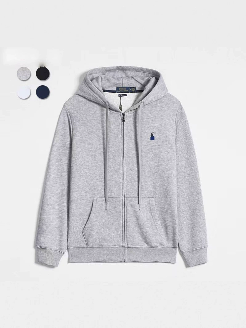 Demi-season fleece hoodie, men's zip cardigan with embroidered pony, casual fit, sizes S–XXXL