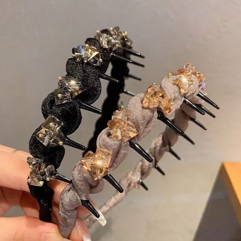 Light Luxury New Rhinestone Wave Cyber Celebrity Hair Hoop Anti-Slip Hair Stamp Fashionable Elegant Head Hoop Teeth Comb Crushed Hair Hoop