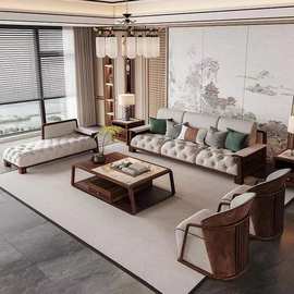 新中式真皮乌金木沙发组合现货简约现代别墅酒店全实木家具