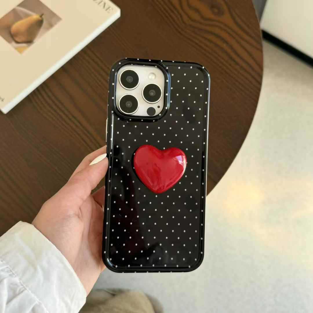 El soporte de amor de lunares ins es adecuado para la carcasa del teléfono móvil Apple 15/16pro 15promax creativo 13/14 simple femenino