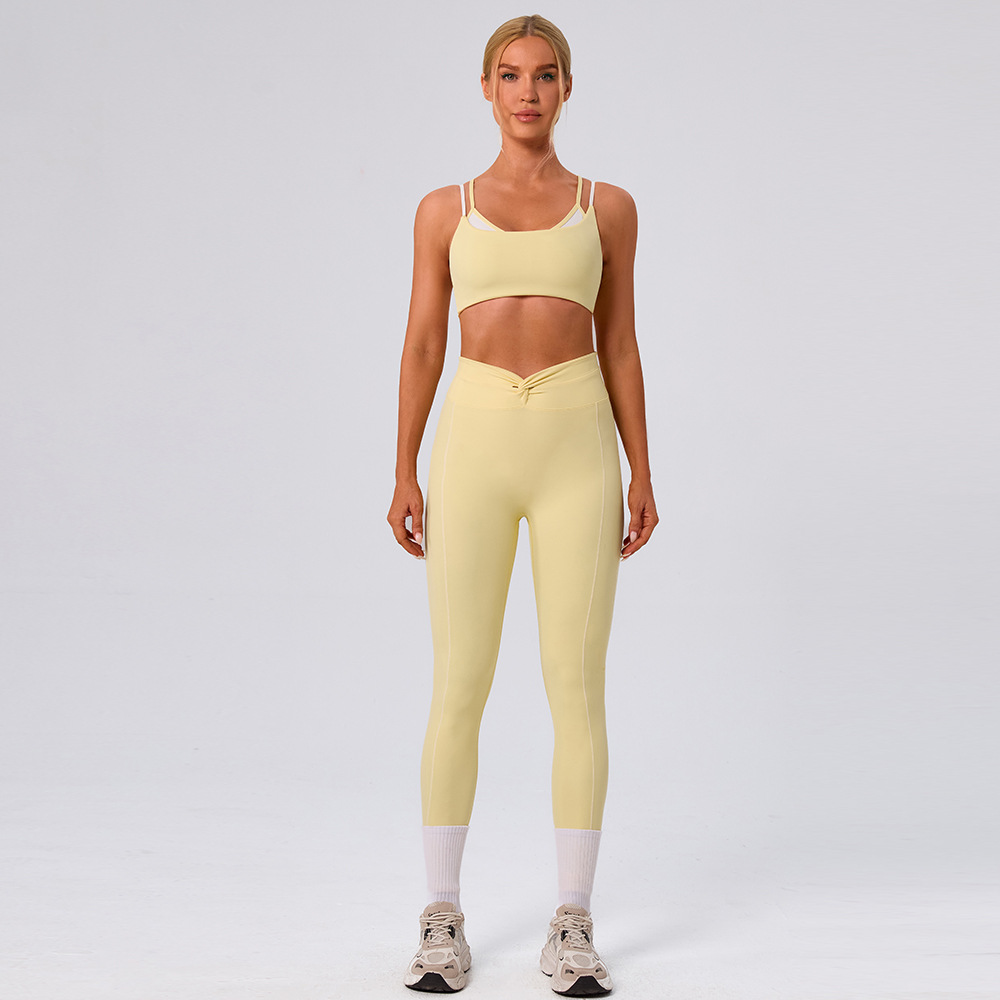 Desnudo transfronterizo deportivo bra de fitness color contrastante belleza de la parte superior de cintura alta torcida velocidad de calzado seco de dos piezas