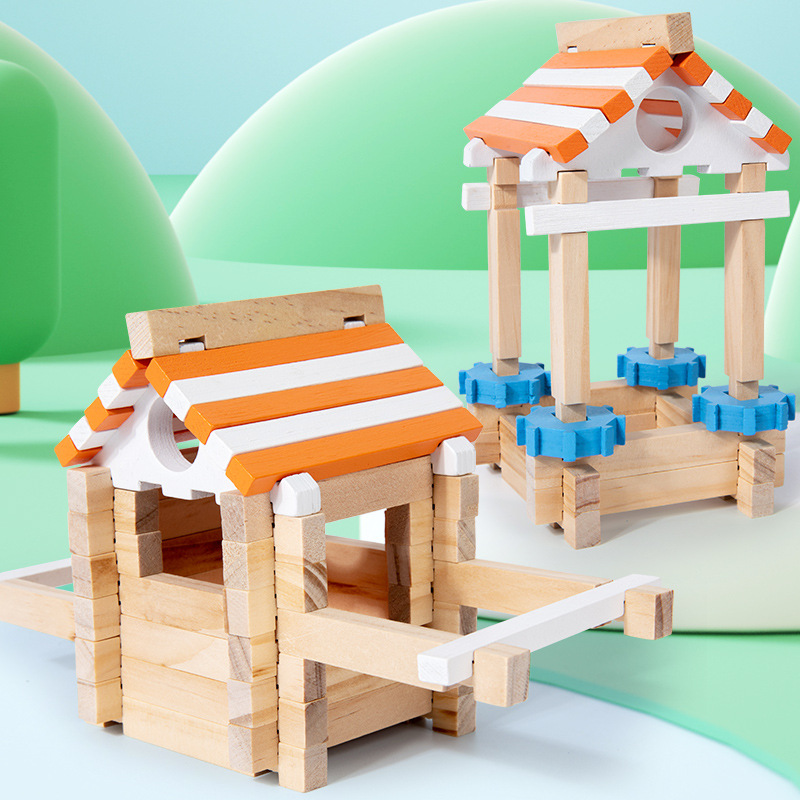 Bloques de construcción de madera para niños, estructura de montaje de espiga y espiga china, arquitecto de Luban, bloques de construcción de partículas grandes, juguetes de casa