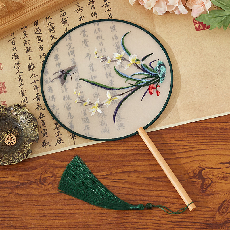 Xuanshuo 中国風扇子両面刺繍古代扇子蘇刺繍女性漢服チャイナドレス子供ダンス八枚花びら刺繍|undefined