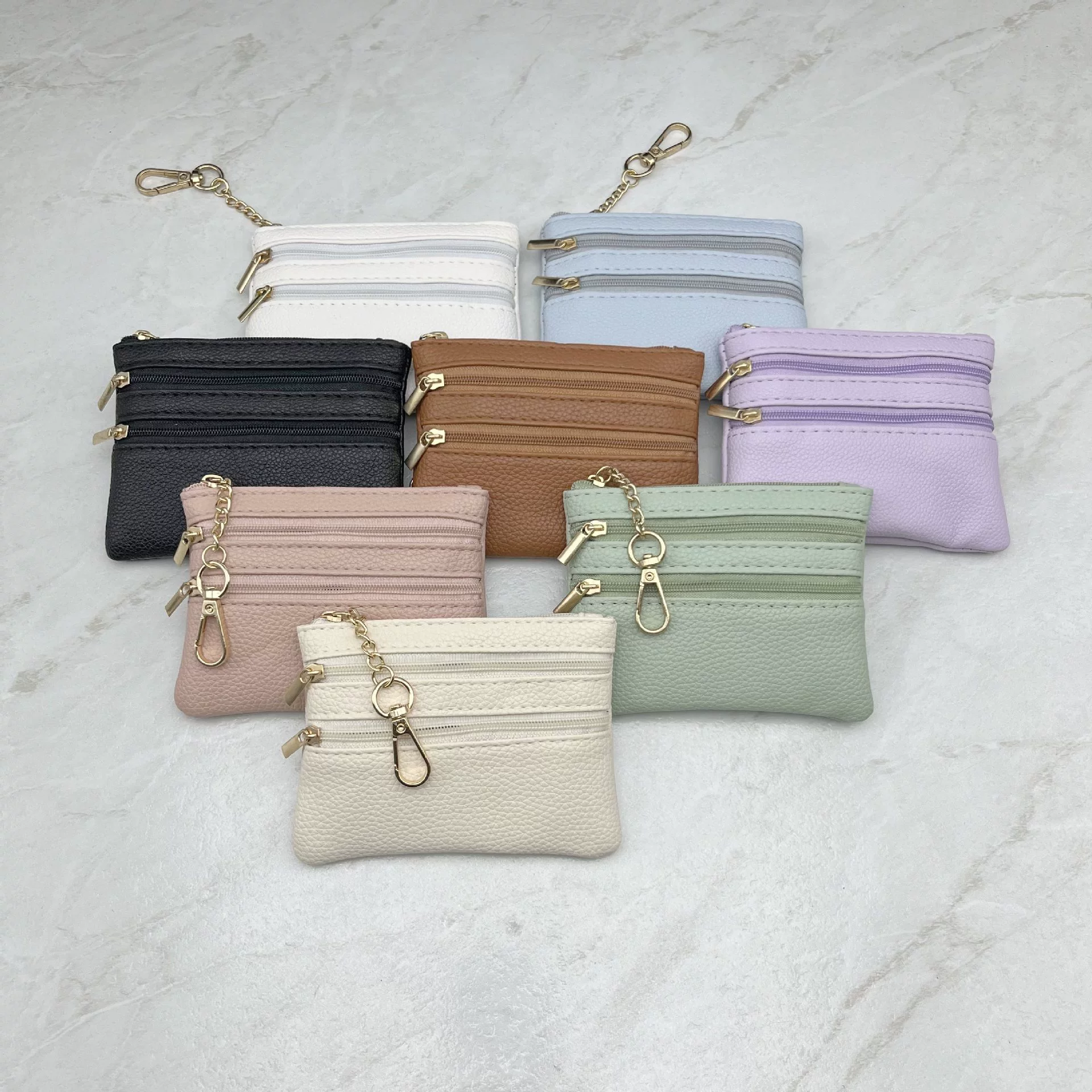 Пятно короткий кошелек на молнии женский личи узор три кармана многофункциональный мини маленький мешок для ключей сумка для монет