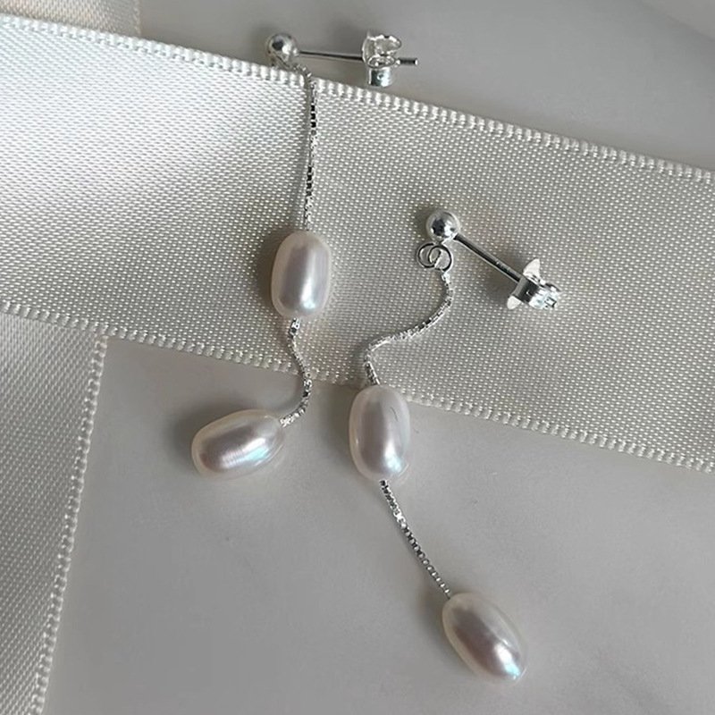 Daily Occasion 925 Sterling Silver, Freshwater Pearl Material Geometric Pattern 1 Pair 925 Sterling Silver Freshwater Pearl Geometric Drop Earrings