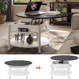 跨境热销圆形升降顶咖啡桌带储物圆桌客厅接待室,圆形咖啡桌