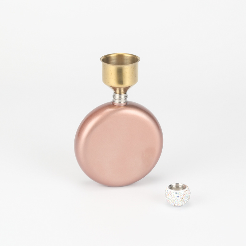 Regalo de gama alta Amazon transfronteriza 304 olla de vino de acero inoxidable pintura brillante cubierta de diamante 5oz ronda portátil Dama