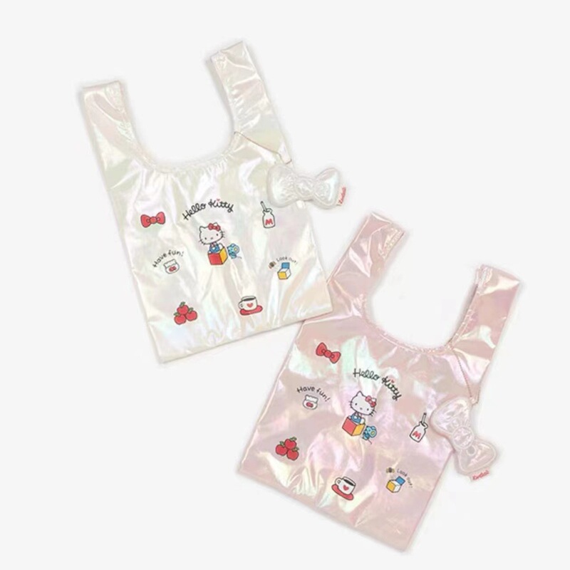 Japanese Style Girl Heart Kt Cat Laser Colorful Bow Pendant Foldableable Shopping Bag Satchel Shoulder Bag Tote Bag Japanese Style Girl Heart Kt Cat Laser Colorful Bow Pendant Foldableable Shopping Bag Satchel Shoulder Bag Tote Bag
