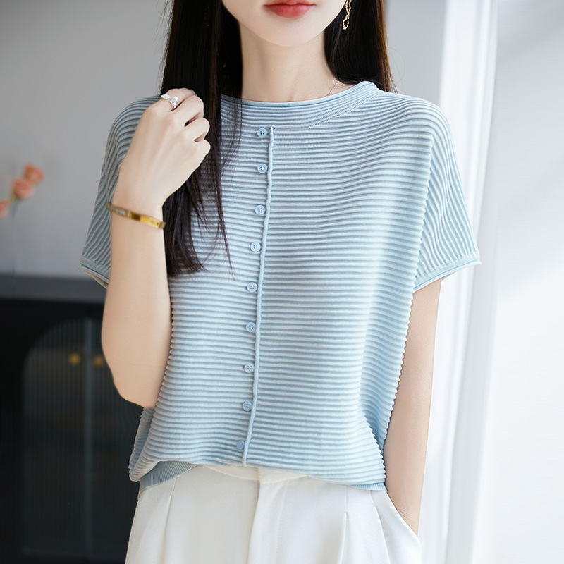 2026 Summer New Style Tencel Short-Sleeved Knitwear Women's Round Neck Loose T-Shirt Women's Elegant Plus Size Top 2026 Summer New Style Tencel Short-Sleeved Knitwear Women's Round Neck Loose T-Shirt Women's Elegant Plus Size Top
