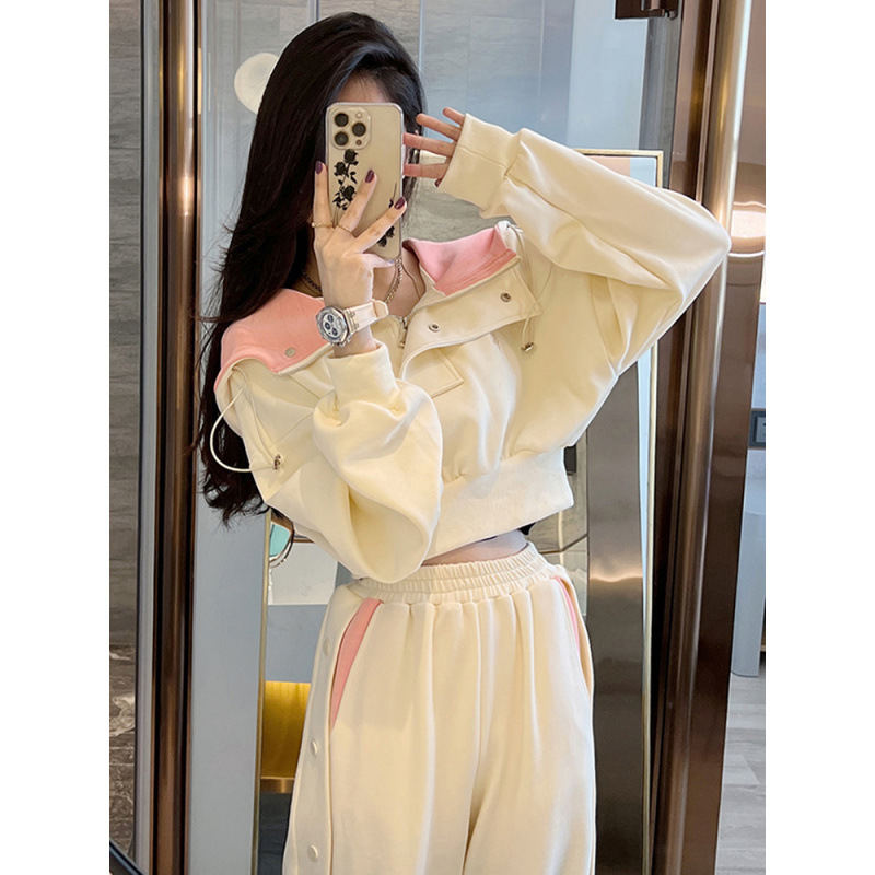 2026 Sports Casual Suit for Women, New Spring and Autumn Korean Style Fashion Short Waist-Cinching Sweatshirt and Jogger Pants Two-Piece Set