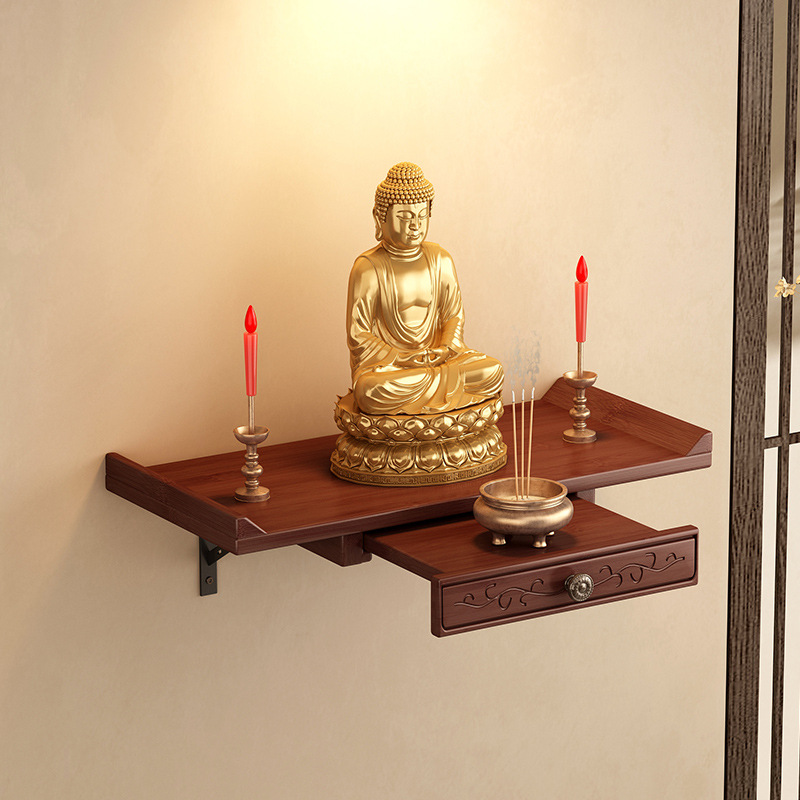 Wall-Mounted Solid Wood Buddhist Altar Home Shrine Guanyin Guan Gong Buddha Statue Altar Shrine Stand