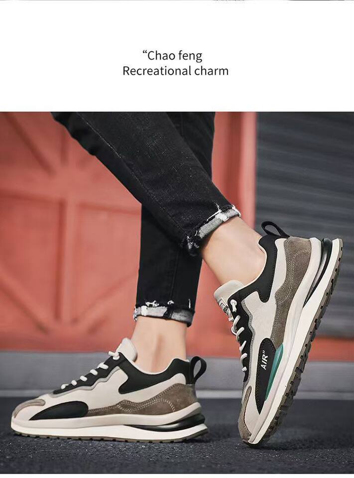 Giày thể thao nam da lì phối lưới đế dày kiểu sneaker thường ngày — H102 màu be, H102 màu trắng, H102 màu xám chi tiết 10