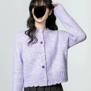 短款紫色毛衣外套女春秋2025新款慵懒宽松软糯针织开衫小个子上衣
