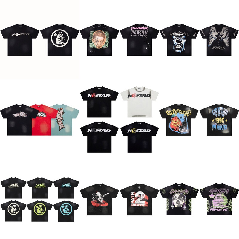 2025 Summer New Model H@Ellstar Angry Portrait Wings Print Washed Short-Sleeved T-Shirt Unisex Wholesale 2025 Summer New Model H@Ellstar Angry Portrait Wings Print Washed Short-Sleeved T-Shirt Unisex Wholesale