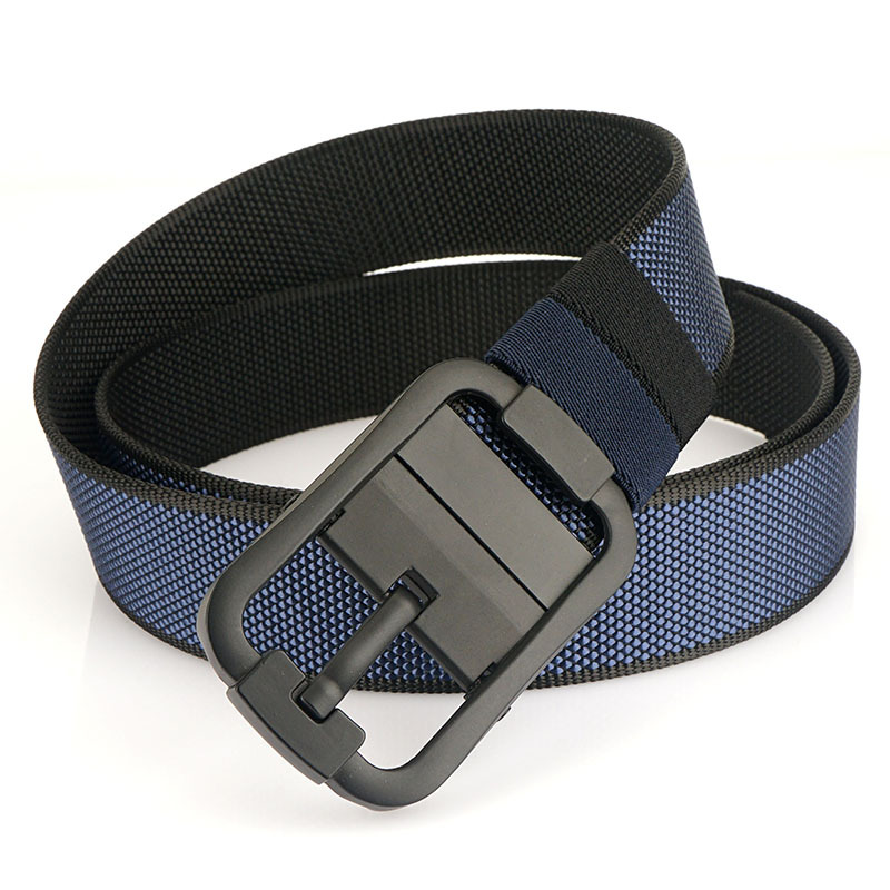 [Doble cara de doble uso] Nueva hebilla giratoria de cinturón de nylon de dos colores para hombres casual simple correa de pantalones de lona tejida