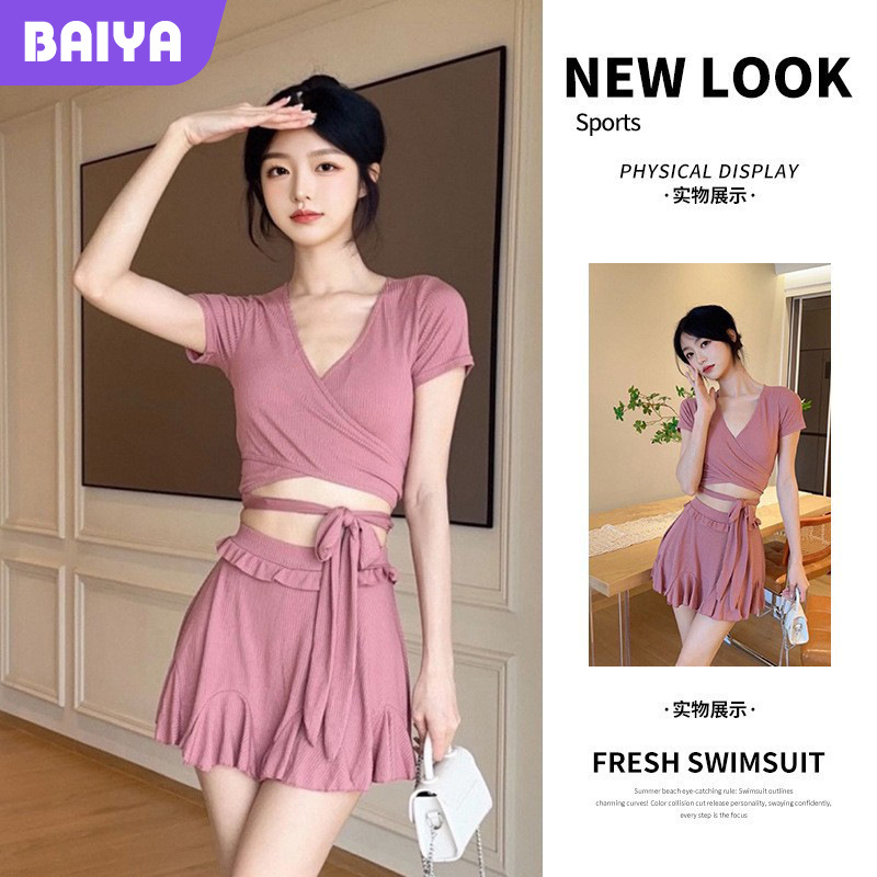 Verano puro viento rosa traje de baño dividido mujeres autocultivo ligeramente gordo cubrir carne vacaciones junto al mar traje de baño transpirable mujeres al por mayor