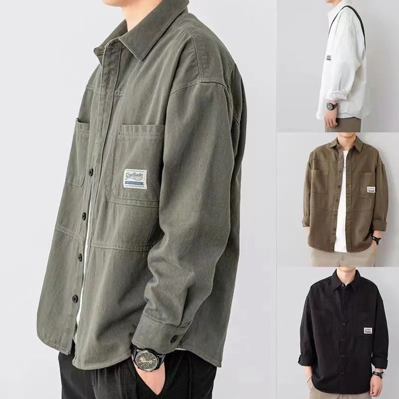 Cotton New Style Work Shirt Men's Spring and Autumn regular Coat Shirt Loose Long-sleeved Autumn and Winter Cardigan Jacket