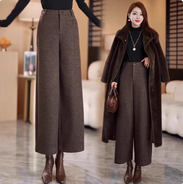 Woolen Wide-Leg Pants for Women 2025 New High-Waist Slim Loose Straight Suit Pants Autumn and Winter Old Money Style Casual Pants