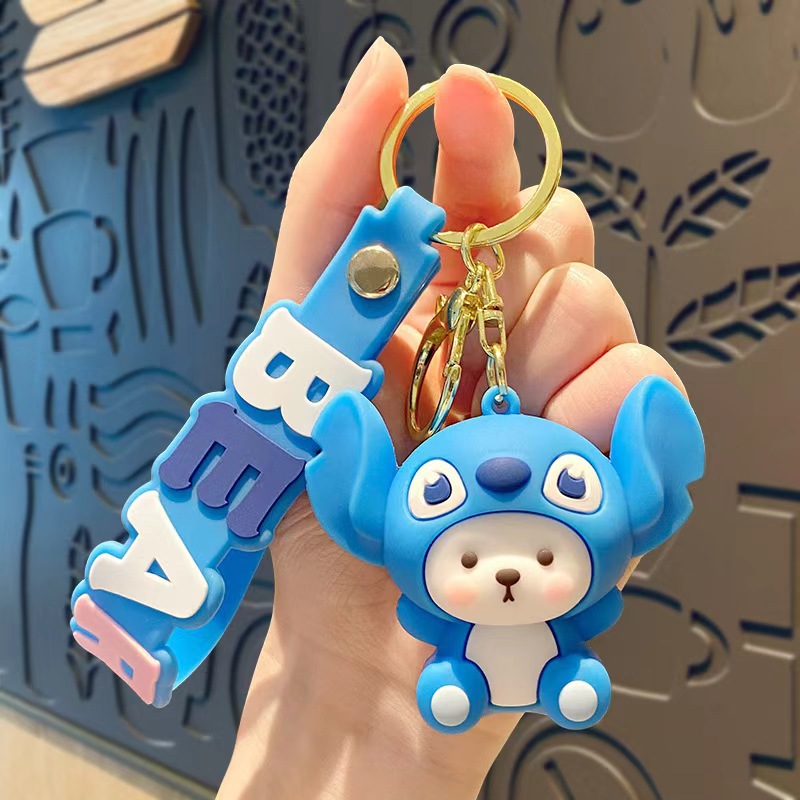 Caricatura adorable drag Teddy bear llavero de automóvil colgante muñeca mochila colgante pareja regalos al por mayor