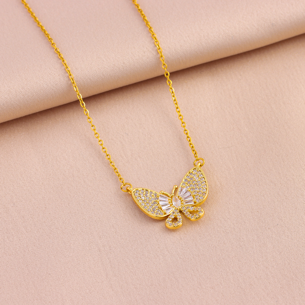 Nové dámské super flash zirkonové motýl přívěsek náhrdelník náušnice sada příslušenství_voghion.com