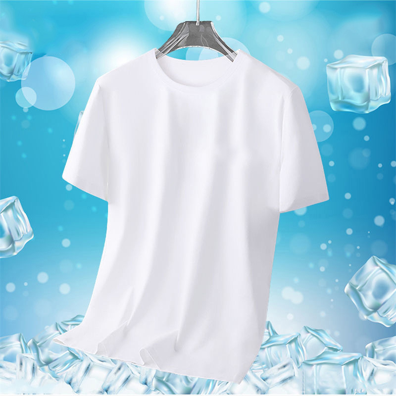 Ice Silk short-sleeved T-shirt men's loose plus size men's simple all-match comfortable T-shirt solid color casual short-sleeved T-shirt men's fashion