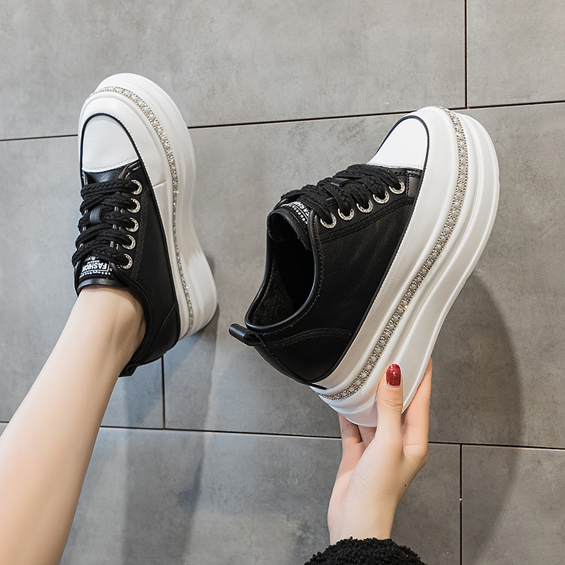 Echte Leder Samt Laufschuhe Mit Dicker Sohle Für Damen Weiß_voghion.com