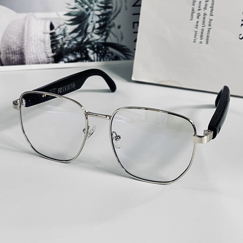 Metal Square Frame Business-Style Audio Glasses Bluetooth 5.4 High-Definition Calling Daily Music Headphones Anti-Blue Light Polarized